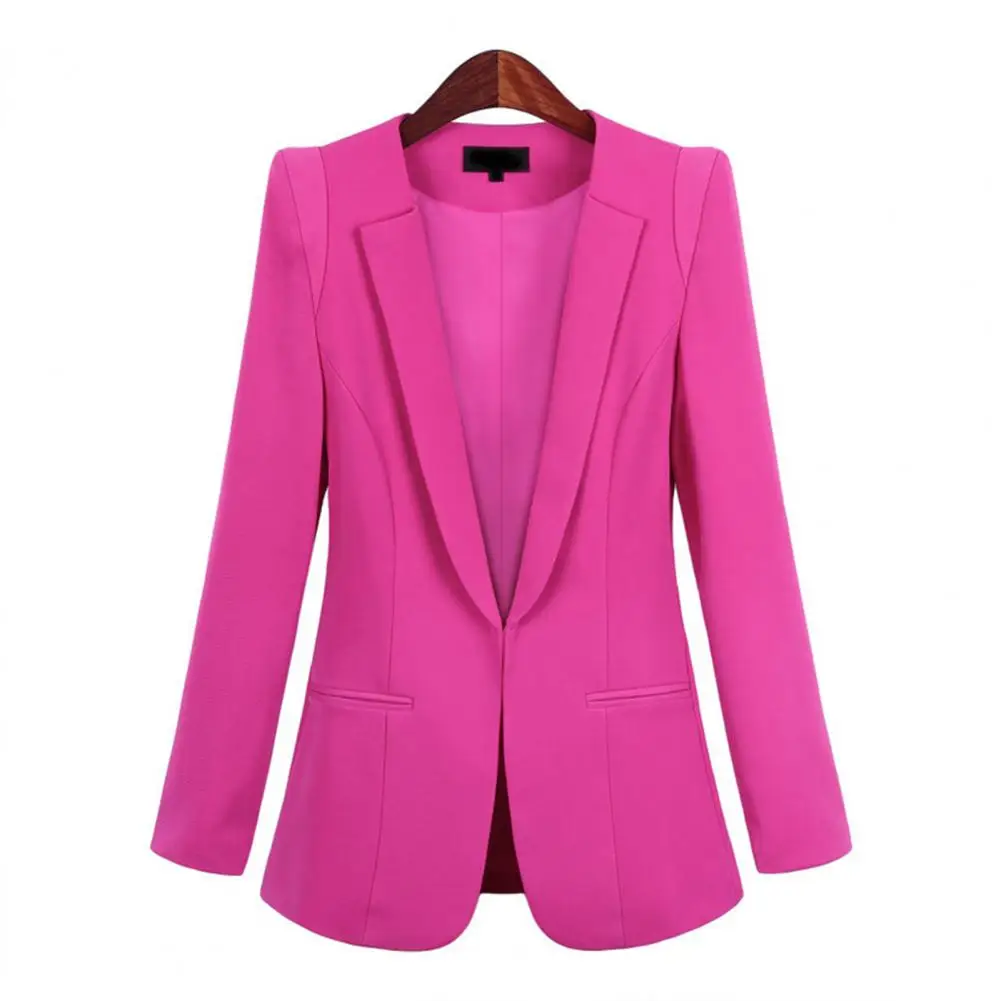 Blazer ajustado con cuello de muescas para mujer, chaqueta de Color sólido, cárdigan de oficina, Blazers de negocios para mujer, primavera y otoño