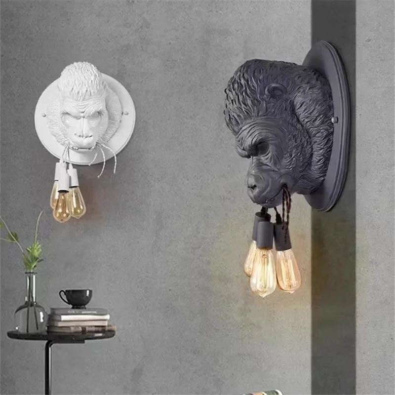 

2025 Modern Amsterdam Wall Lamp Nordic Animal Head Resin Lamp Vintage Lion Dog Lamp Gorilla Light Bar Loft Art Decor Bedside