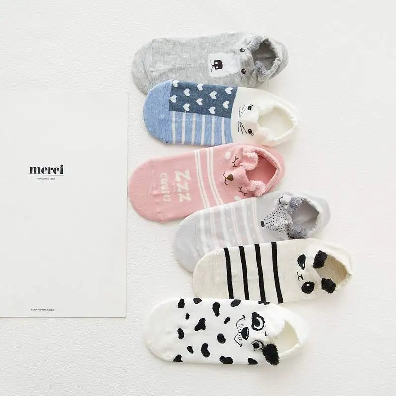 5 Pairs Pack Lot Women Socks Stereoscopic Female Kawaii Cat With Dog Cute Short Socks Cotton Animal Casual Soft Funny Socks