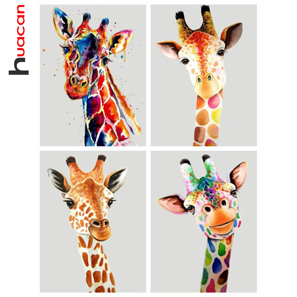 Huacan-キリンの5dダイヤモンド絵画,モザイク,カラフルな刺animal,動物