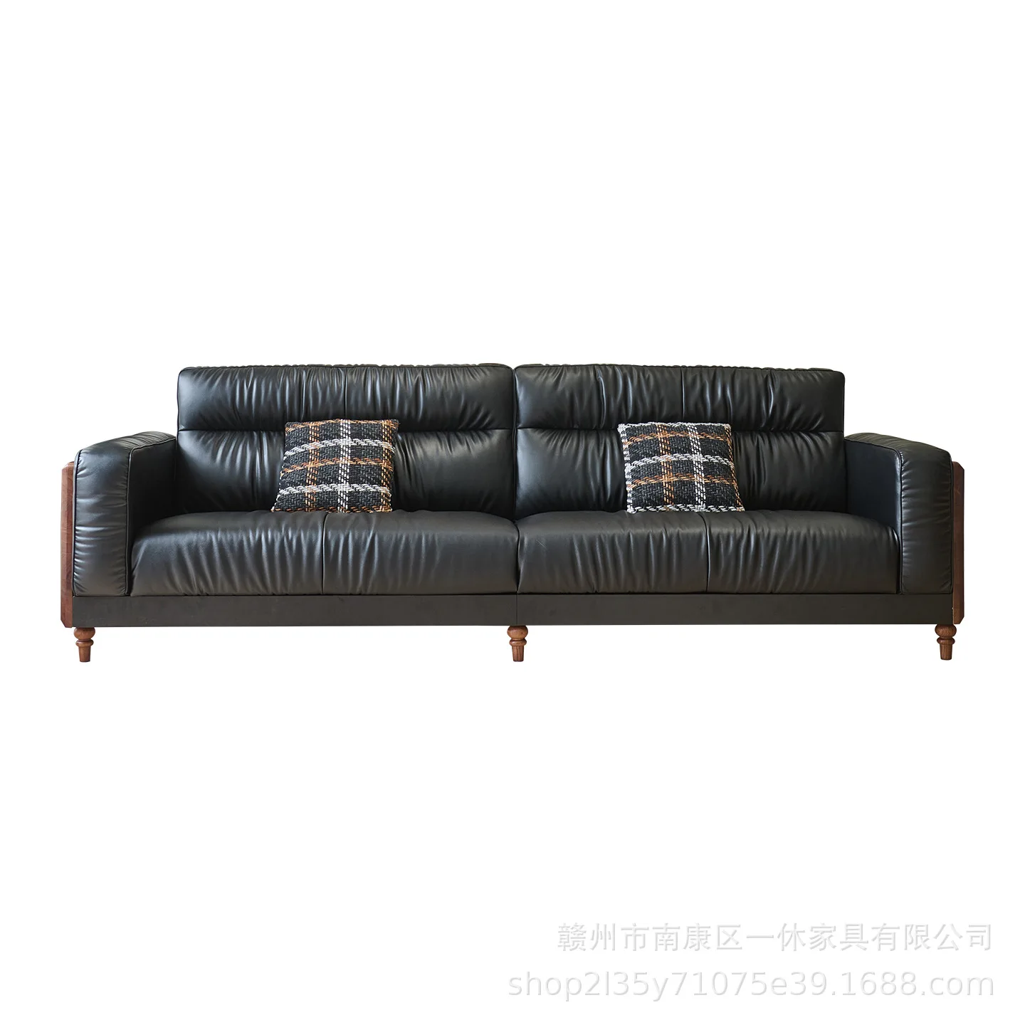 

French retro sofa medium antique solid wood ecological leather leather soft sof a straight row s ofa multi-person so fa