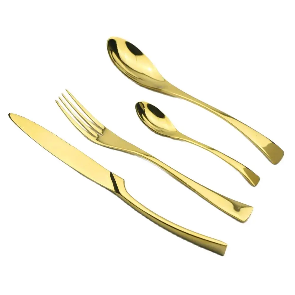 4pcs/lot Golden Cutlery Set Western Stainless Steel Dinner Set Fork Knife Spoon TeasSpoon Table Dinnerware Set