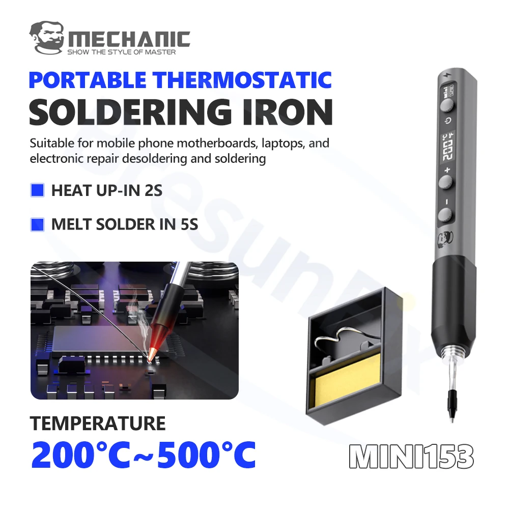 MECHANIC MINI153 Portable Soldering Iron 200°C–500°C for Phone Laptop Repairs PCB Chip Soldering Soldering Desoldering Tools