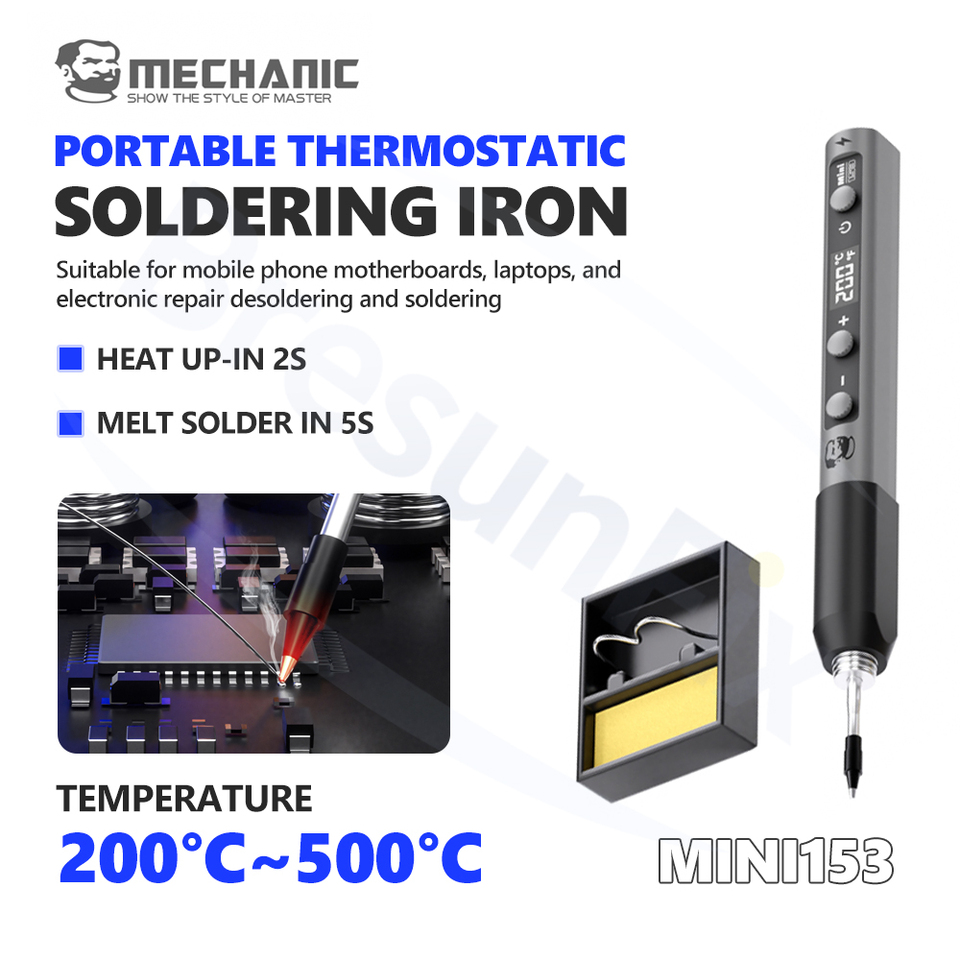  MECHANIC MINI153 Portable Soldering Iron 200°C–500°C for Phone Laptop Repairs PCB Chip Soldering Soldering Desoldering Tools 