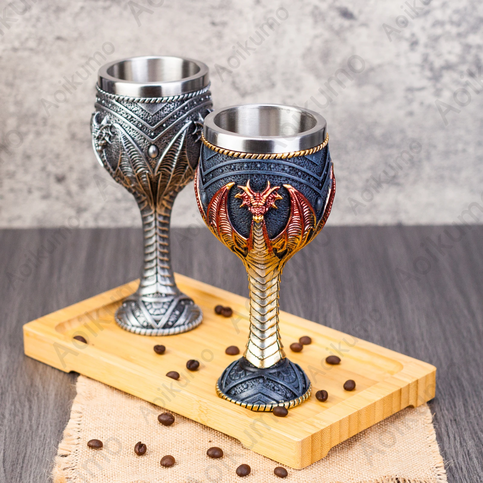 كأس التنين المزدوج ، الفولاذ المقاوم للصدأ ، إدراج الزجاج النبيذ ، ترينك ، كلش ، شفرة البحر ، شفرة اللهب ، الكأس الخيالية #5