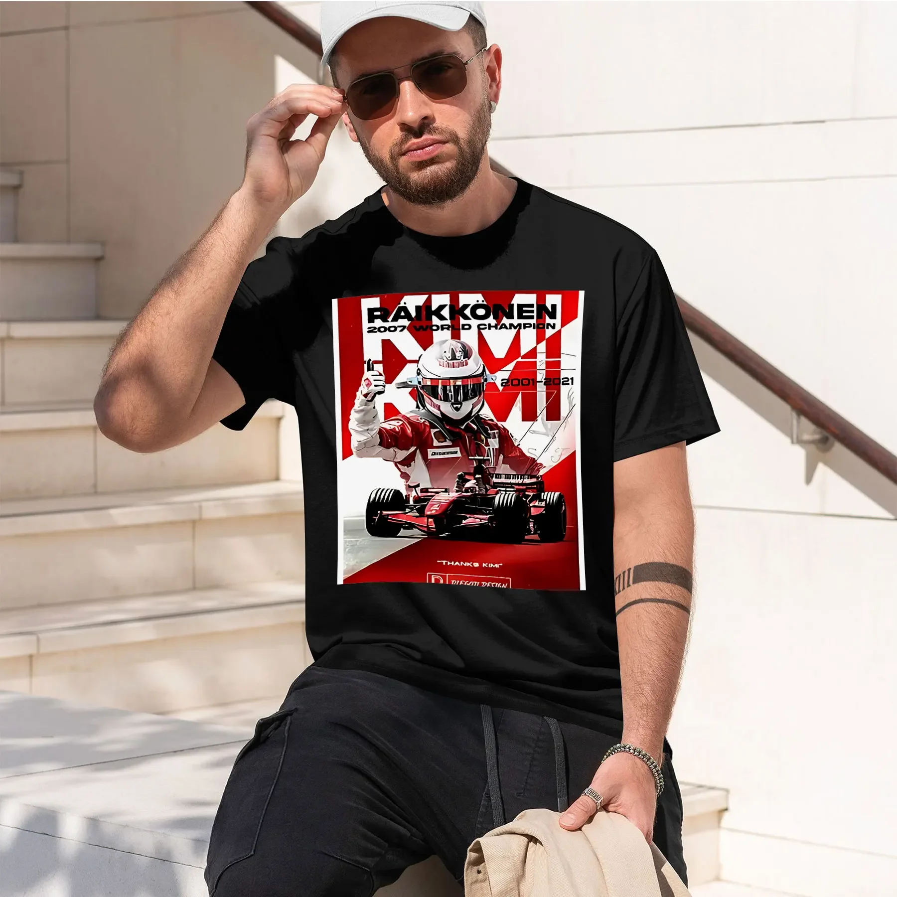 RAIKKONEN 2026 new fashion heavyweight hot selling retro printed pattern fun round neck T-shirt for daily comfort