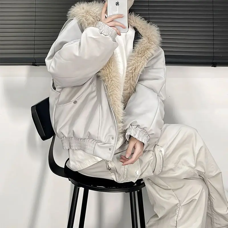 Winter Dicke Jacke Amerikanischen Retro Woolen Kragen Mit Kapuze Baumwolle Plüsch Top Männer Straße Hip-Hop Gothic Harajuku Oversize Jacke mantel