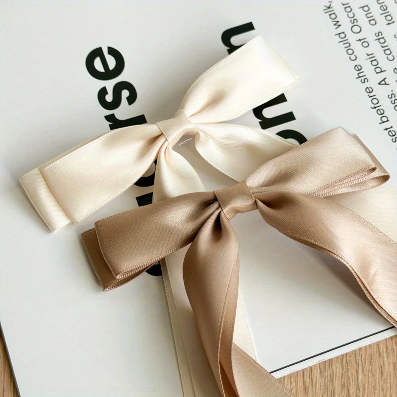 New double-layer satin ribbon bow duck bill clip women's OL fashion hairpin image 3