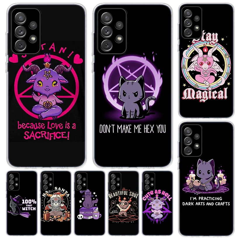 Cute Hell Hail Satan Evil Cat Cover For Samsung Galaxy A51 A50 A71 A70 Phone Case A21S A31 A41 A10 A20E A30 A40 A01 A11 A6 A7 A8