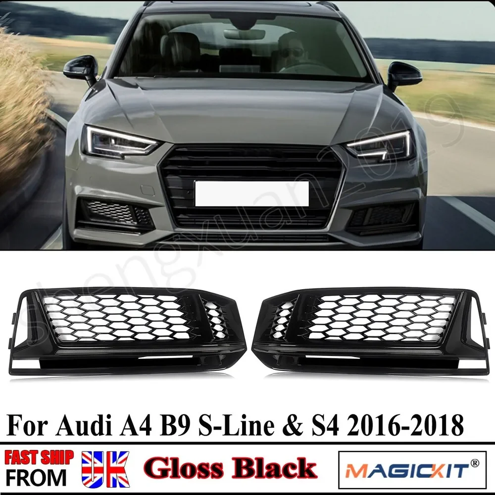 

Подходит для AUDI A4 B9 S-LINE Чехлы для противотуманных фар S4 Sport 2016 2017 2018 HONEYCOMB Передний бампер Противотуманная лампа GRILLE COVER ЧЕРНАЯ