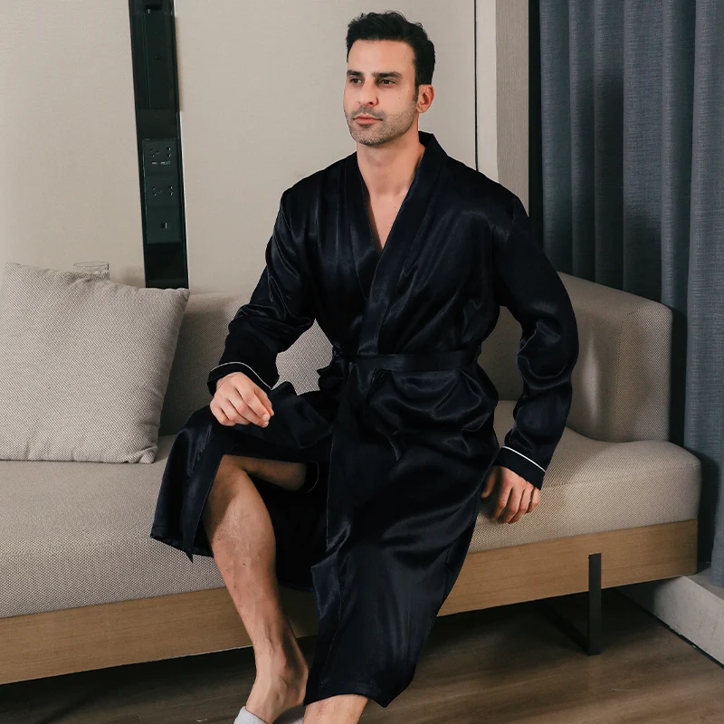 Pajama men\'s spring and autumn silk thin style oversized pajamas long sleeved bathrobes ice silk bathrobes home clothing summer