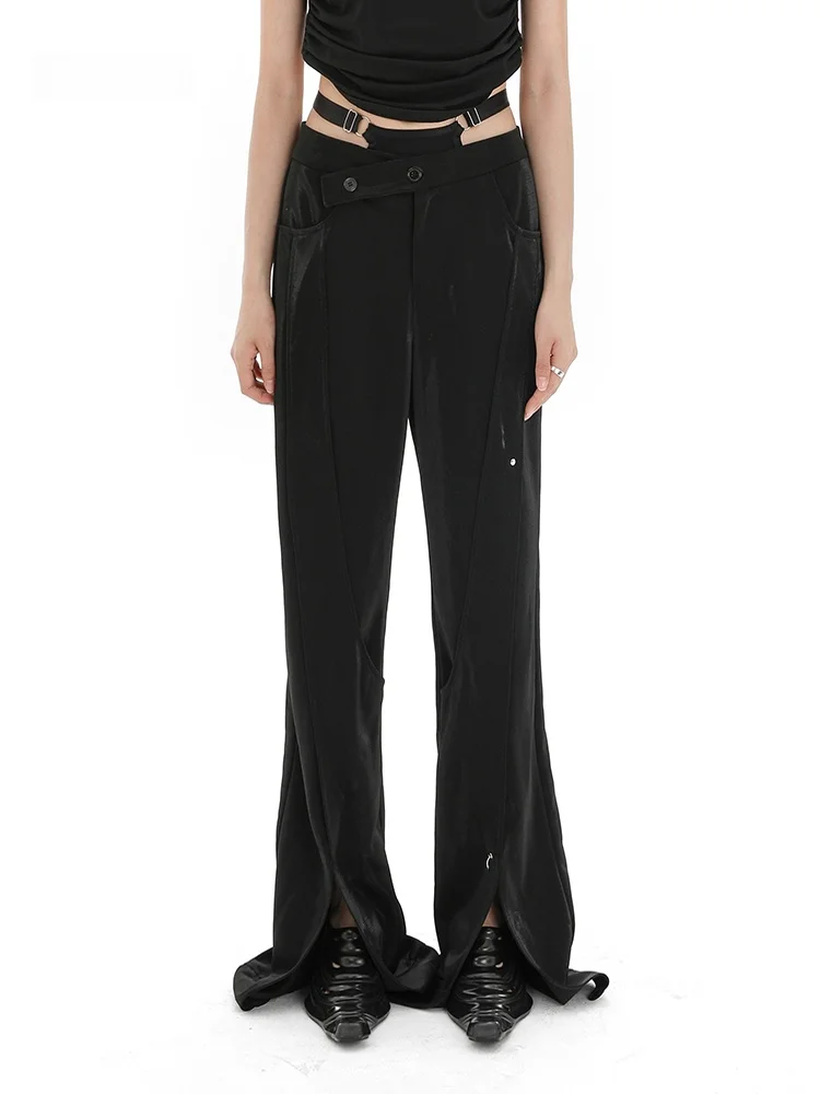 

Original YWIS EVA Early Spring Hot Girl V-aped Waist Split Design Slit Straight Leg Lengthening Pants Long Casual Trousers