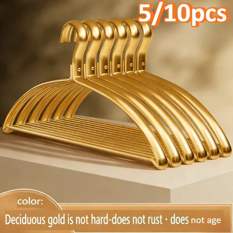 5/10 Stück goldene Aluminium-Kleiderbügel, leichte, rutschfeste, matte Metall-Kleiderbügel für den Kleiderschrank, platzsparende, robuste Kleiderbügel für Zuhause und Wohnheim