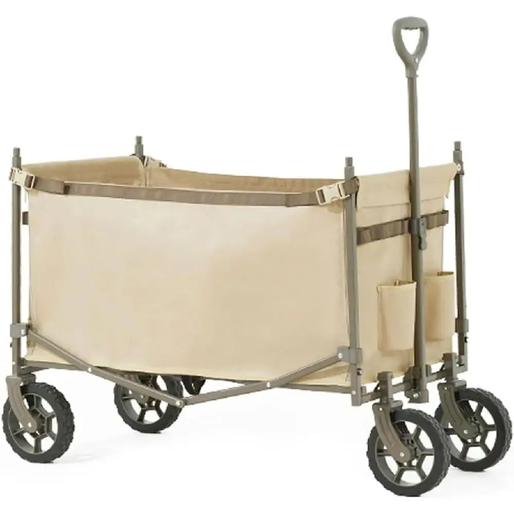 

Folding Beach Utility Cart, Adjustable Handle, Drink Holders, Ideal for Camping, Gardening, and Outdoor Shopping Adventures