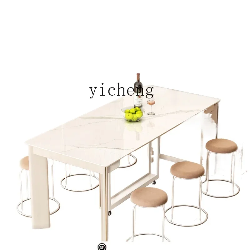 

XL folding dining table household small apartment retractable rock slab solid wood cream style modern simple dining table chair