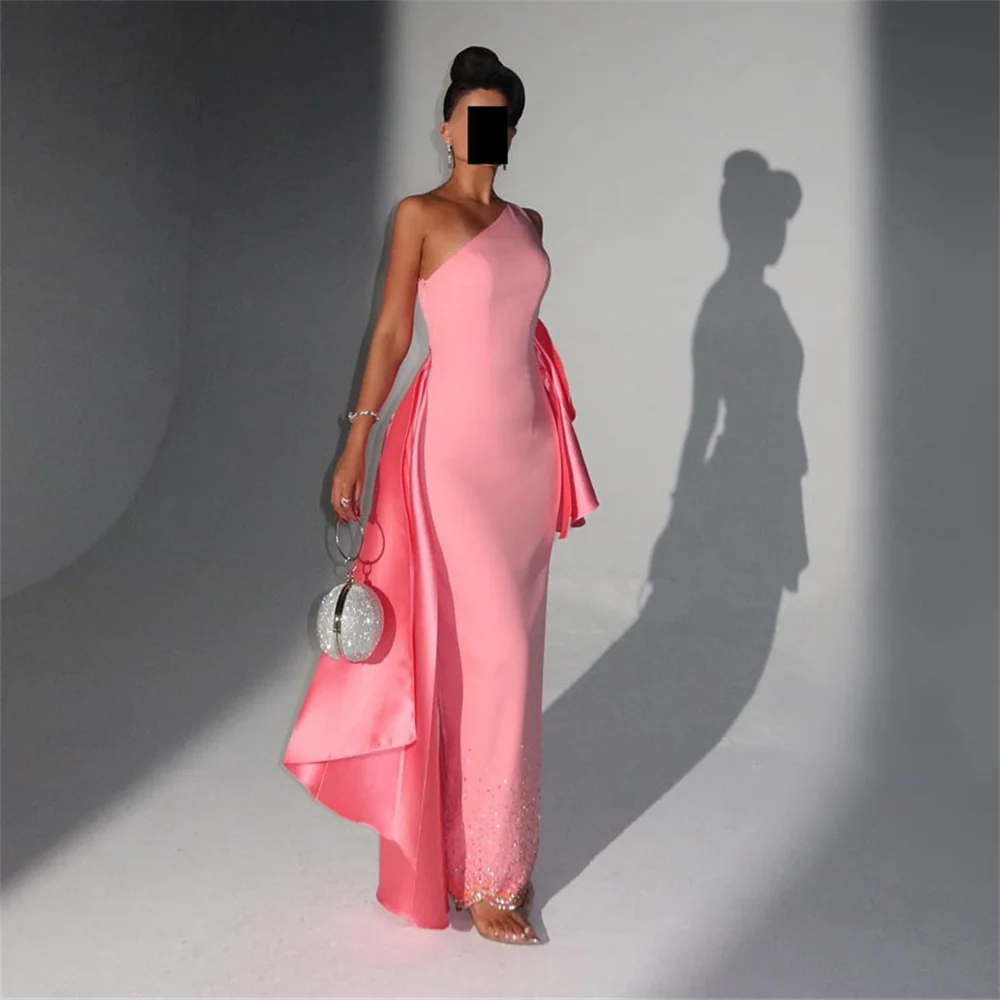 ROYET Pleat Mermaid One Shoulder Sleeveless Formal Evening Dress Ankle Length Sweep Train Elegant Long Prom Gown New 2024