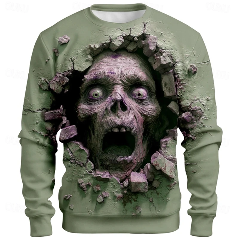 

Halloween Skull Print Men's Long Sleeve Sweatshirts Autumn Hip Hop Trend Y2k Casual O-neck Pullover Outdoor Halloween Party Top