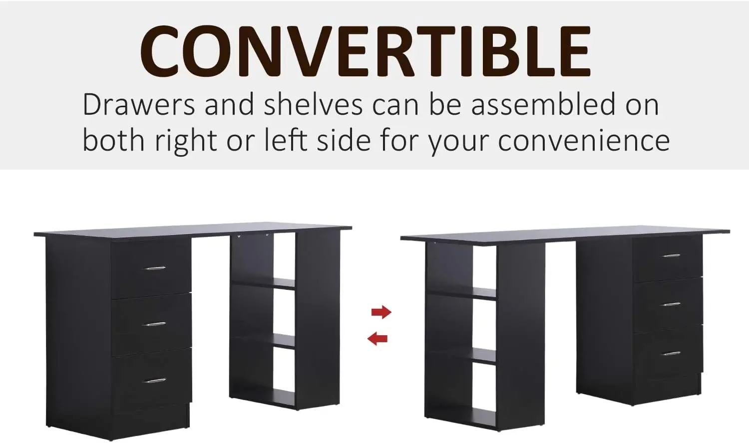 مقاس 47 بوصة، مكتب كمبيوتر منزلي حديث، خزانة كتب، محطة عمل طاولة كتابة مع 3 أدراج ورف تخزين - أسود #6