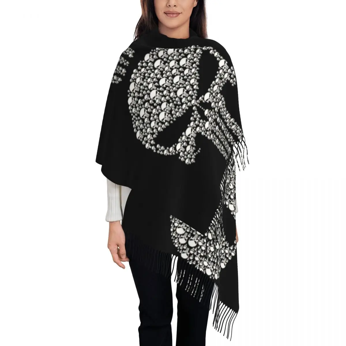 

Custom Stylish Marvel Super Hero Punisher Skull Tassel Scarf Women Winter Fall Warm Shawl Wrap Female Comics Film Scarves