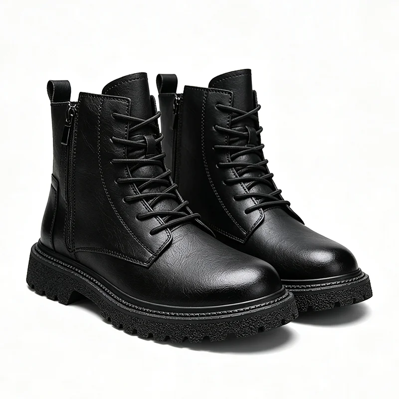 Sepatu Bot Pria Warna Hitam, M - Mens Fashion Combat Boots ulasan dan harga