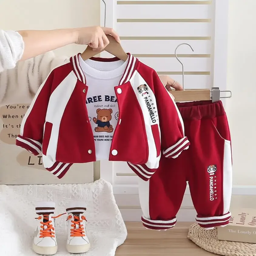 الأطفال ملابس الطفل 2025 ربيع الخريف الكرتون الدب مقنعين جاكيت زيبرا تي شيرت السراويل طفل وتتسابق الاطفال الفتيان بدلة عدو