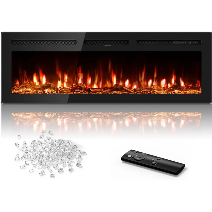 

60-дюймовый электрический камин для дома, гостиной и спальни, настенная или встраиваемая установка с дистанционным управлением, двойной нагрев