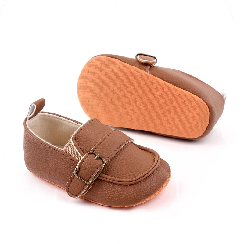 Fashion Infant Crib Shoes for Baby Boys Loafers 1 Year PU Leather Newborn Footwear Toddler Soft Sole Anti-slip Black Baby Items