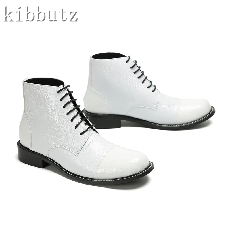 

Brand New White Genuine Leather Ankle Boots Men Autumn Winter Fashion Round Toe Lace Up Dailywear Casual Shoes