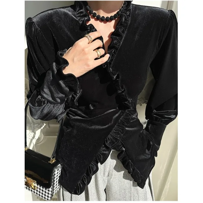 Sweter damski Ele Velvet Top, uniwersalny, modny, w stylu koreańskim, odpowiedni na każdą porę roku i do różnych okazji.