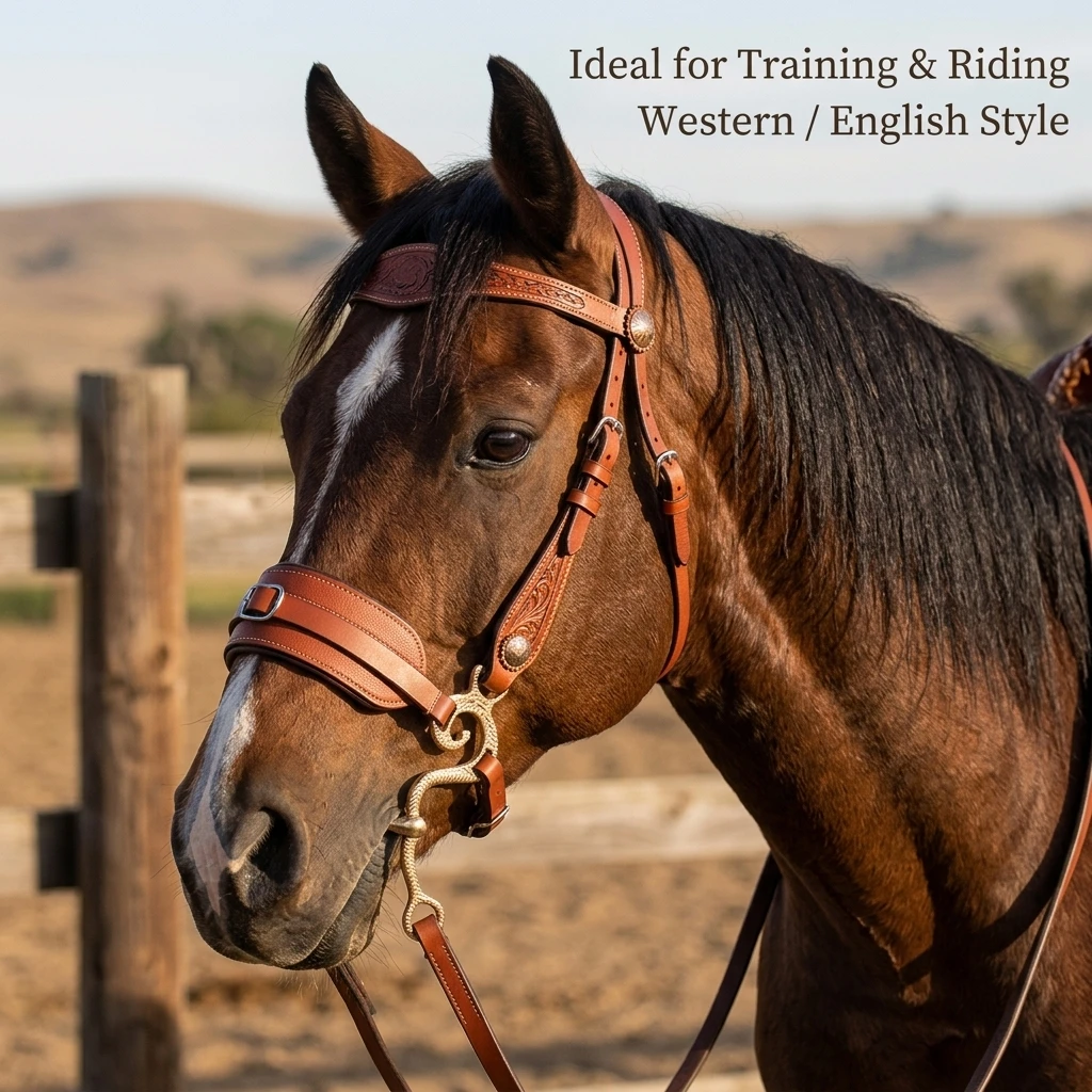 Bridão Mecânico Hackamore sem Freio para Cavalo, com Focinheira Acolchoada em Couro Ajustável, Equipamento Equestre para Treinamento Western e Inglês