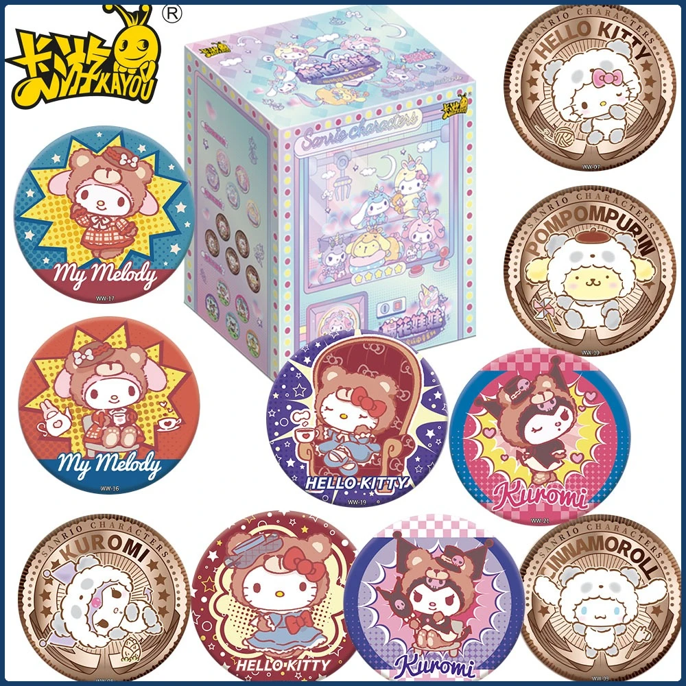 

Genuine KAYOU Sanrio Anime Peripheral Round Badge Cartoon Q-version Exquisite Collectible Brooches Clothing Accessories Gifts