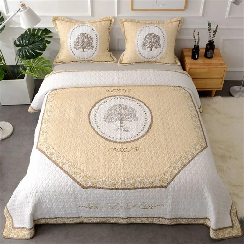 Luxury Cotton Quilt Set 3PC Quilting Bedspread on The Bed Embroidered Bed Cover King Queen Size Blanket Coverlet for All Seasons