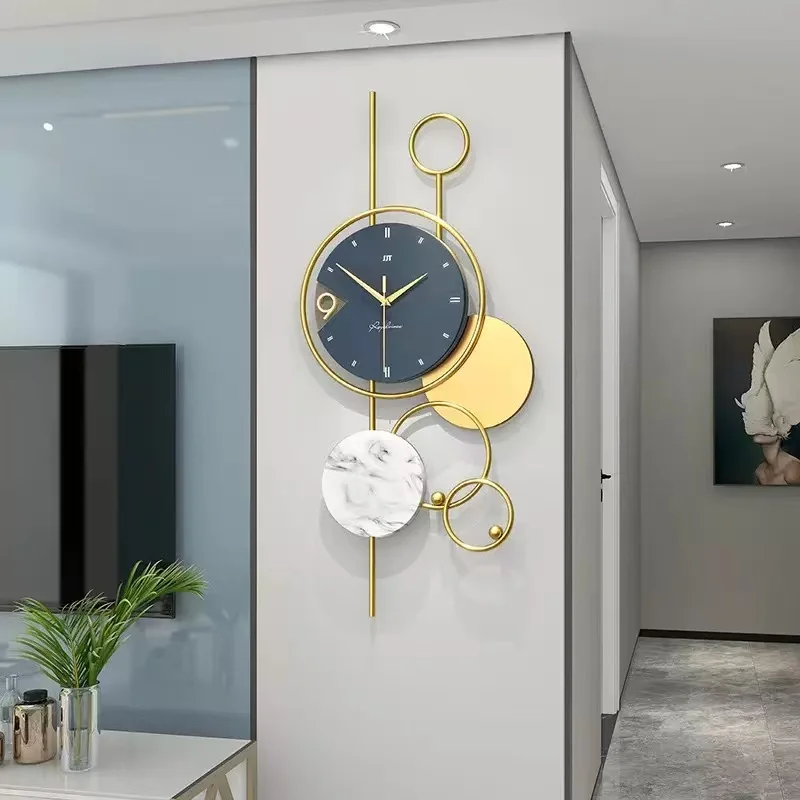 

Light luxury clock living room wall clock no punching sweeping movement metal shell baking paint process silent