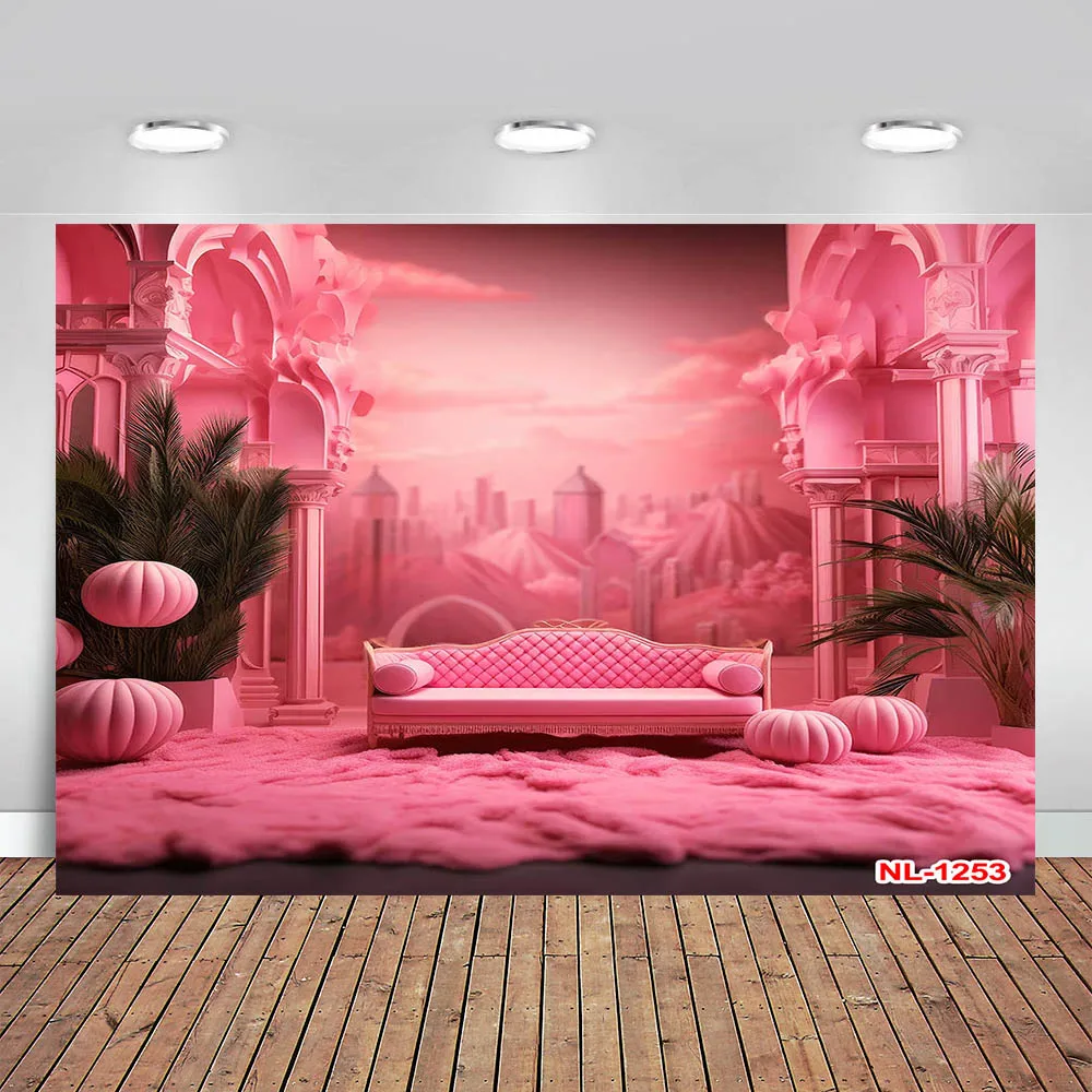 Pink Car Beach Princess Backdrop Girls Birthday Party Decoration Pink Sparkling Photography Background Baby Shower Poster Banner