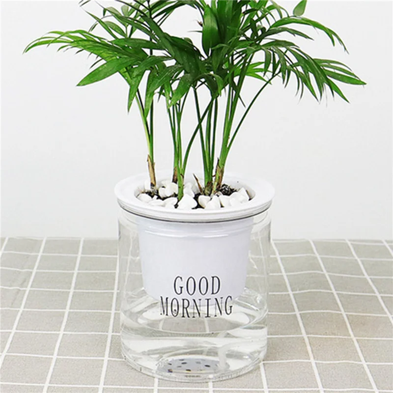 3X 自動散水植木鉢自動吸水多肉植物養殖透明ラウンドプラスチック水耕栽培-[Qahk]