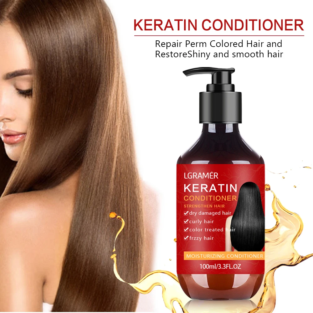 Keratin Conditioner Repairs Damaged Hair Nourishes Hair Makes Hair Soft Smooth Shiny Strengthens Toughness Healthy Hair Care