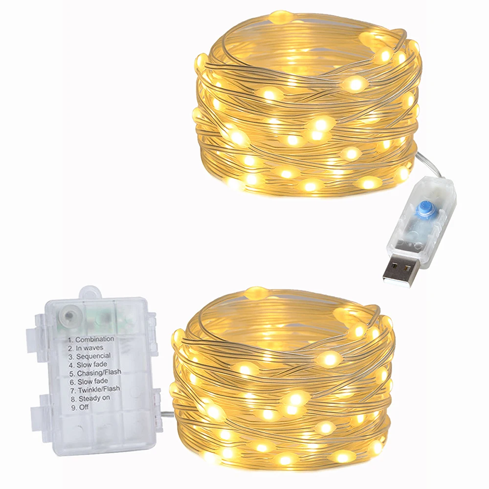 

New All-Weather Outdoor Battery/USB Operated LED Leather String Fairy Lights - Premium Garland for Christmas Party Street Garden