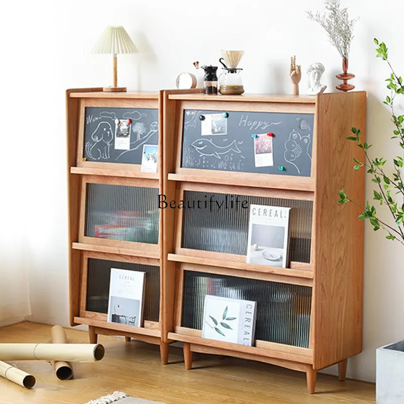 

Nordic solid wood bookcase living room locker Japanese-style small apartment storage cabinet
