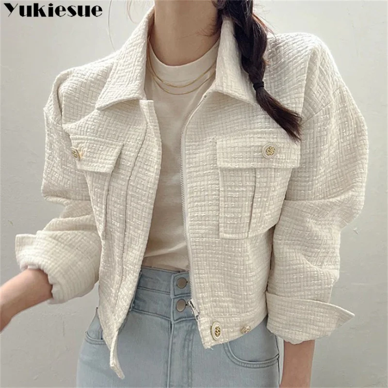 Women Coat 2023 Autumn Winter New Style Korean Edition Fashion Loose Versatile Retro Puff sleeve Lapel Short Cardigan Coat Trend