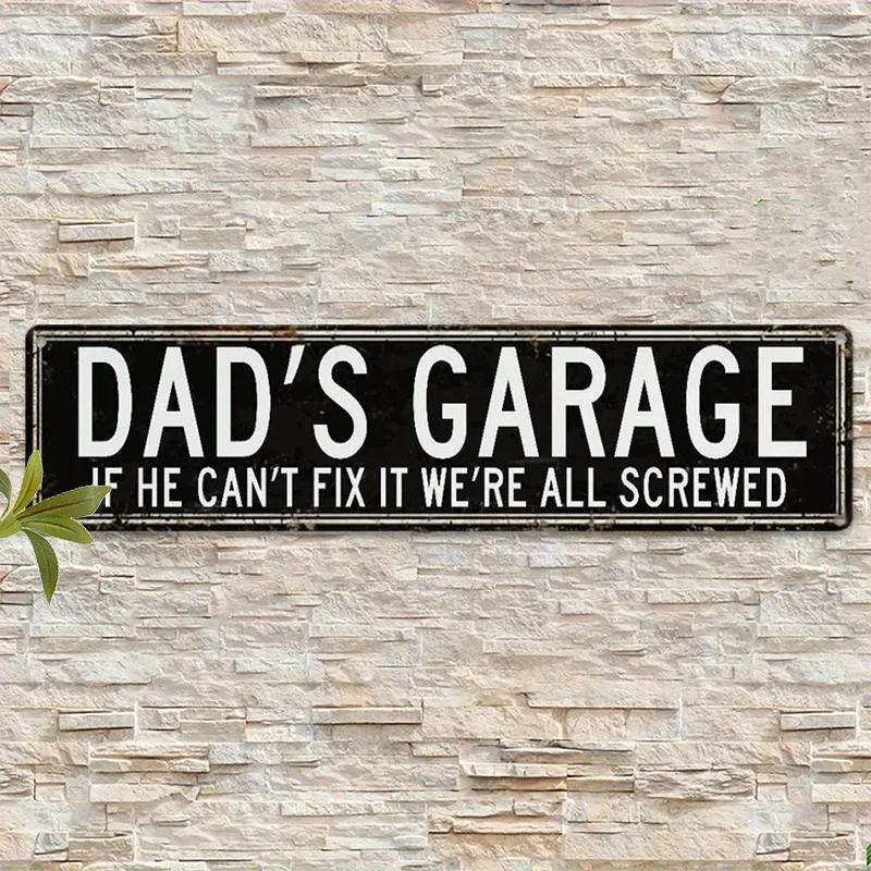 Divertido letrero de garaje para papá: "Si lo puedo arreglar, somos todos atornillados", placa de metal de aluminio para taller, cueva de hombre y regalo del día del padre