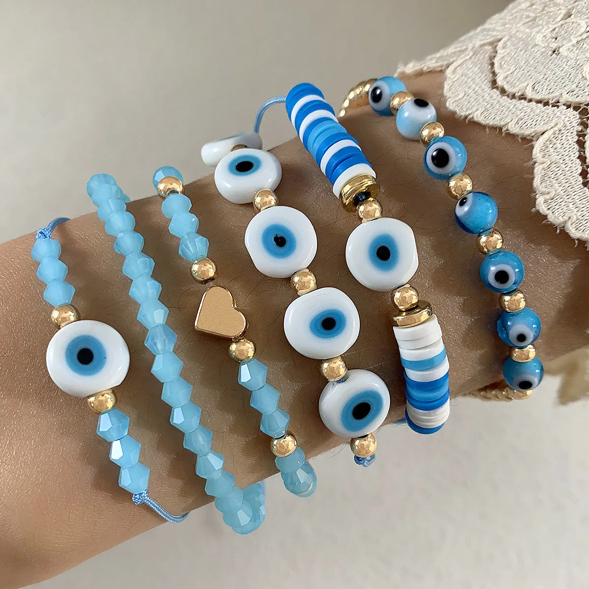 Fashion Mixed Evil Eye Bracelets for Women Classic Turkish Blue Eye Handmade Beaded Bracelet Set Girls Fashion Jewelry Wholesale