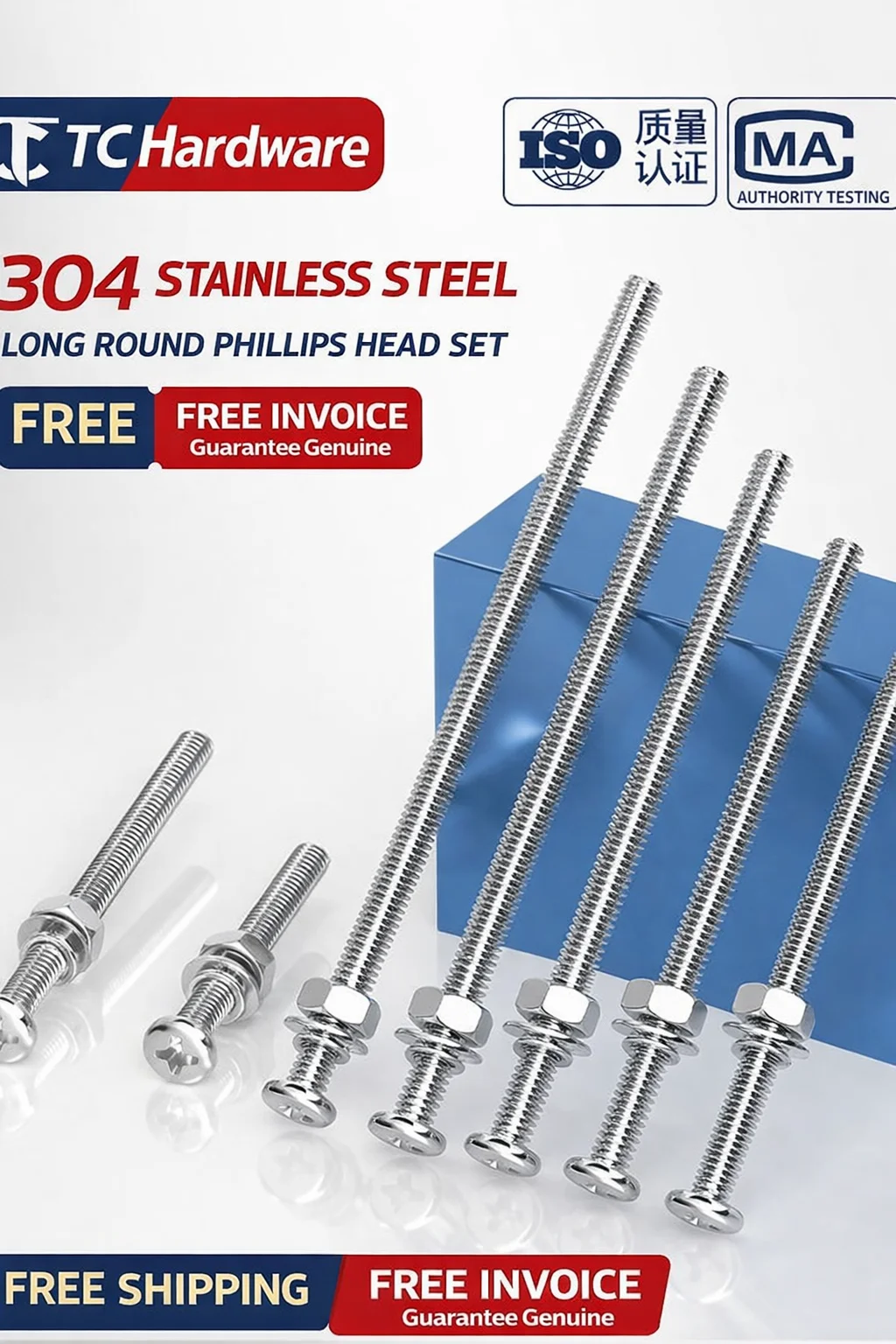 304 Stainless Steel Cross Round Head Bolt Screw Motorcycle Nut Combination Set Extra Long MM2M3M4M5M6 Anodized Auto Bike
