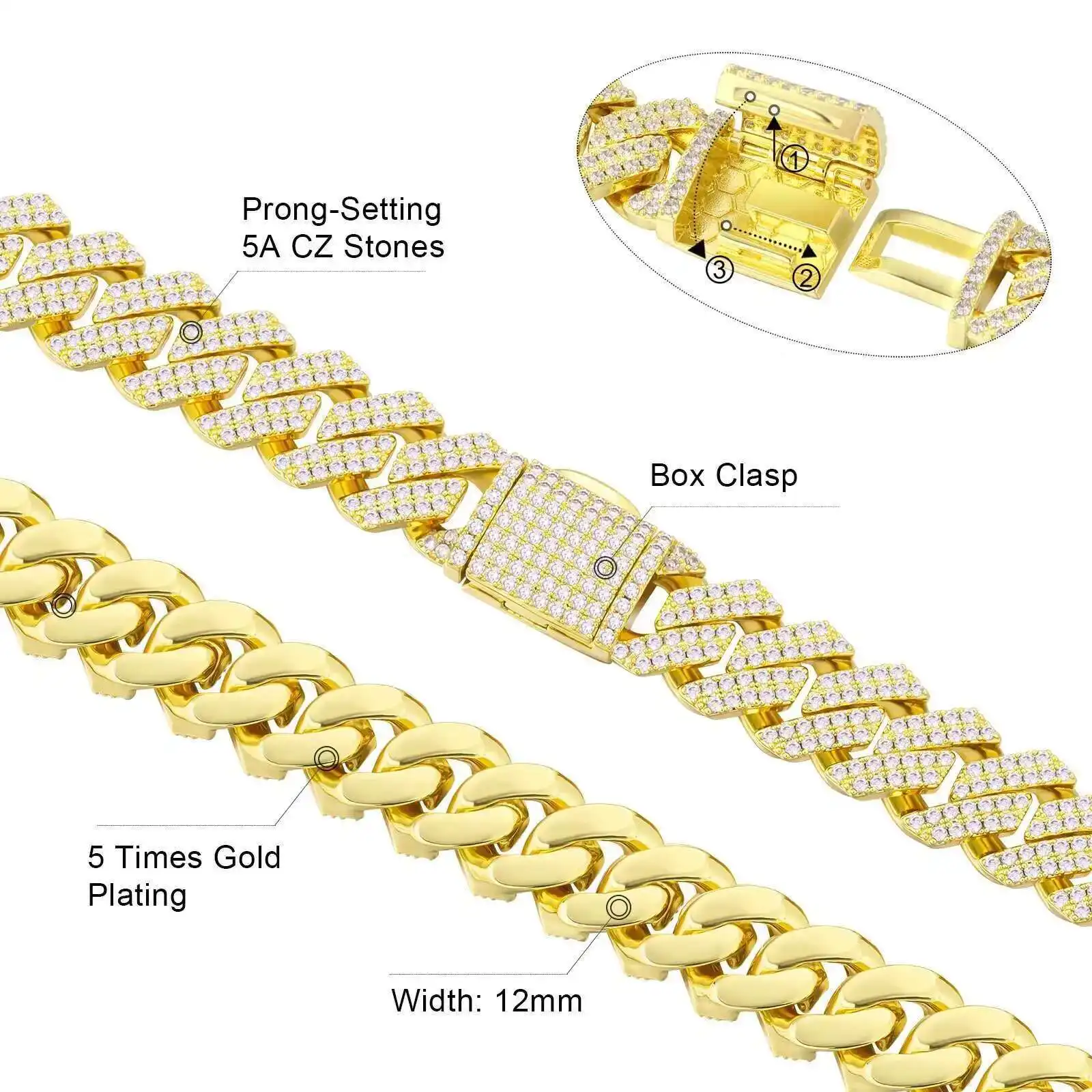 12 مللي متر الكوبية ربط سلسلة 14K مطلية بالذهب زركون الهيب هوب غرامة مجوهرات هدية رجالي مثلج خارج ميامي الكوبية قلادة للرجال النساء #3