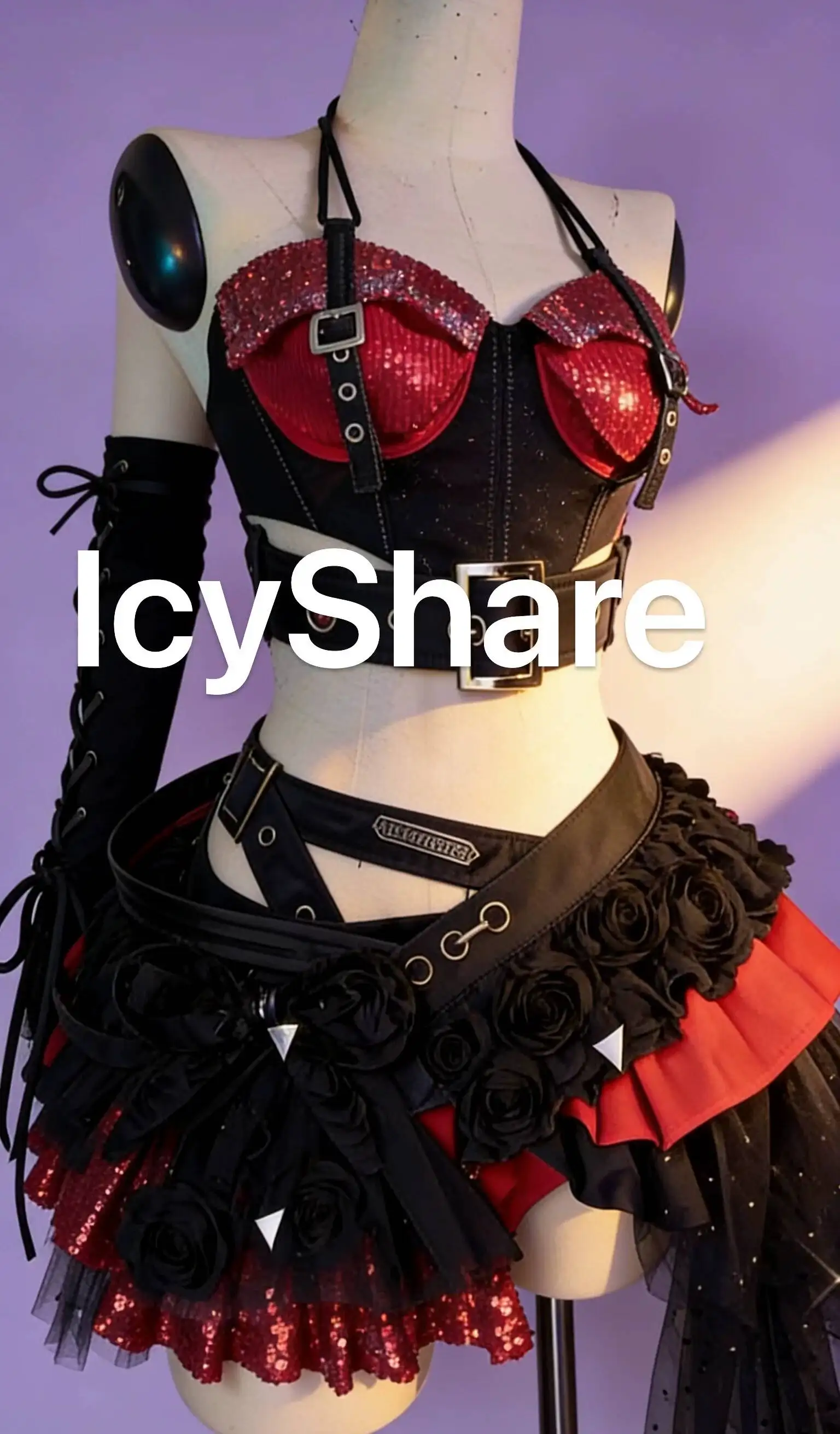 New Design Gothic Style Rose Skirt Glitter Splice Stage Performance Costume DJ Stage Fiesta Carnival Halloween Cos Customization