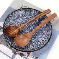 Japanese Style Wooden Spoon Healthy Acacia Wood Curved Handle Round Mouth Soup Spoon Smooth No Scratch Kitchen Serving Spoon