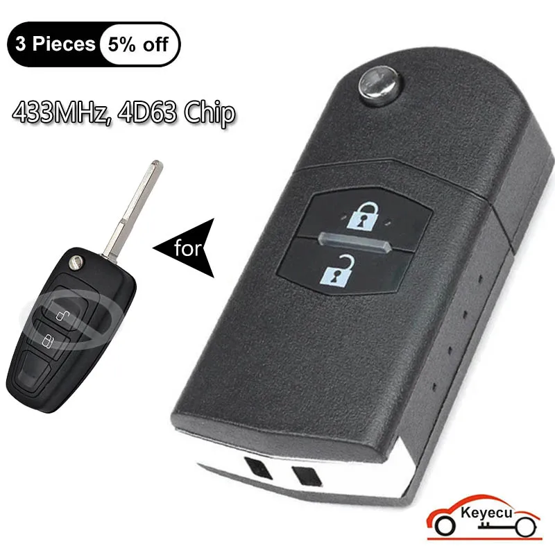 KEYECU 2 Buttons 433MHz 4D63 Chip for Mazda BT50 2011-2015 Auto Upgraded Flip Remote Key Fob 5WK50165 5WK50166 5WK50168 5WK50169