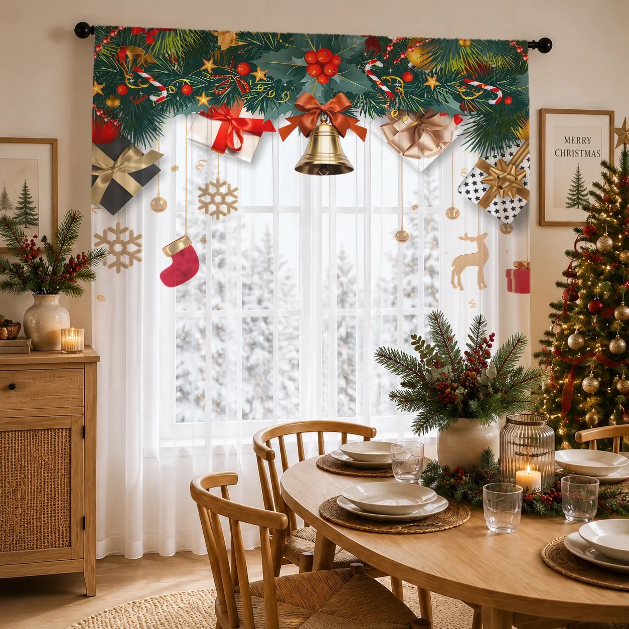 Christmas Day Gradient Sheer Curtain, Good Quality Light Reducing Privacy Voile for Living/Bedroom/Kids Room,Mother's Day Gift