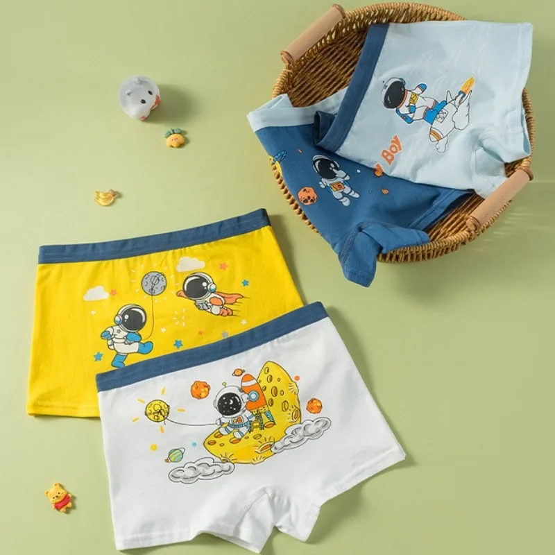 

4PCS Boys Cotton Soft Antibacterial Panties Kids Cute Cartoon Print Knickers 3+y Young Children Breathable Comfort Underwears