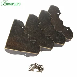 bowarepro 4Pcs Fittings Antique Corner Bracket Jewelry Wooden Box Feet Leg Corner Decorative Protector Furniture Hardware+Nails