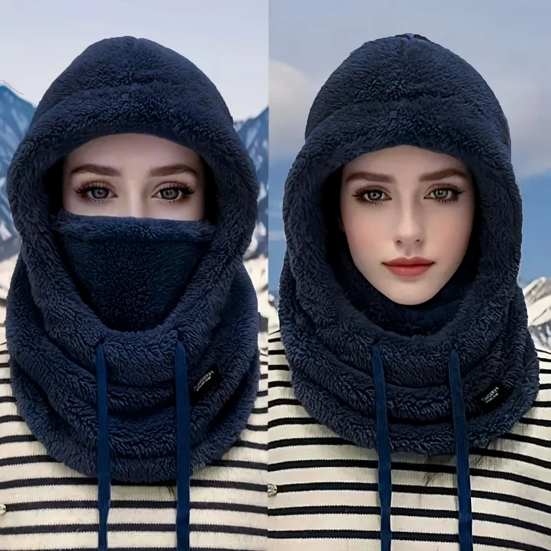 1 pezzo di maschera per il viso in peluche da donna, resistente al freddo, elastica, leggera e calda per ciclismo, sci, cappello antivento con protezione per le orecchie foderato in pile